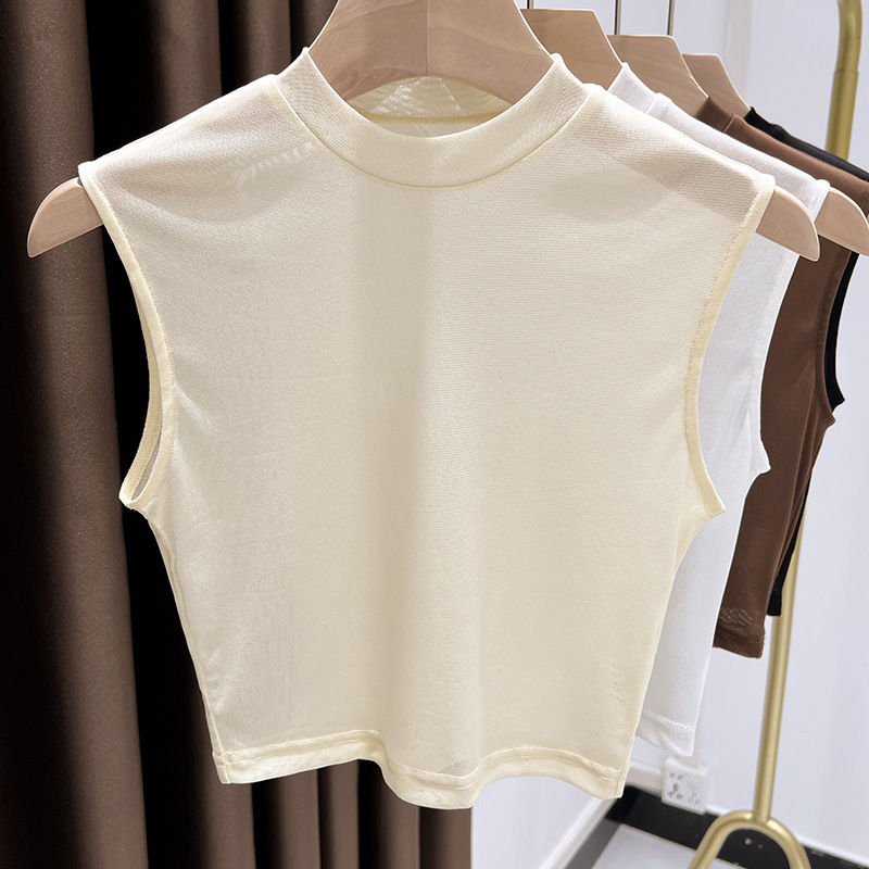 Ning Xinyi Sleeveless Vest for Women, Slim Fit, Short Style, Breathable Mesh Top, Thin Inner Layer, Round Neck, Fake Collar, Versatile Ning Xinyi Sleeveless Vest for Women, Slim Fit, Short Style, Breathable Mesh Top, Thin Inner Layer, Round Neck, Fake Collar, Versatile