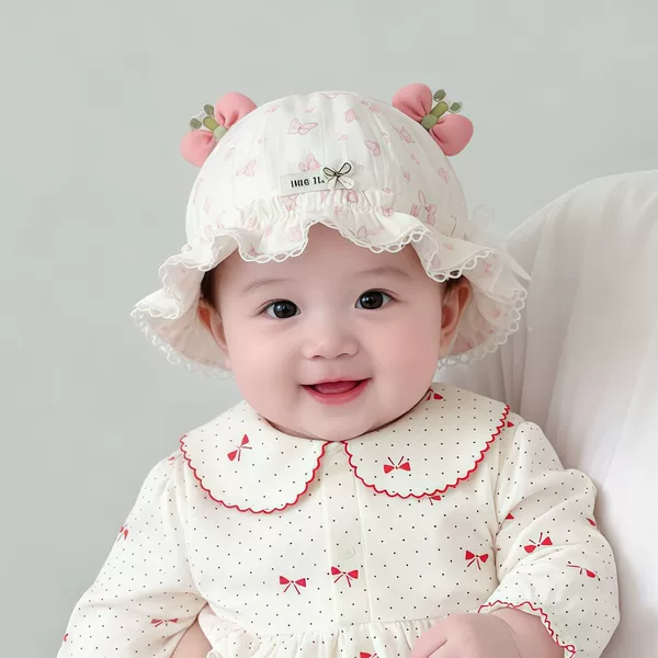 Baby Hat Spring and Autumn Thin Style Sunshade Adjustable Princess Fisherman Hat for Baby Girls Newborn Small Age Group Summer Hat
