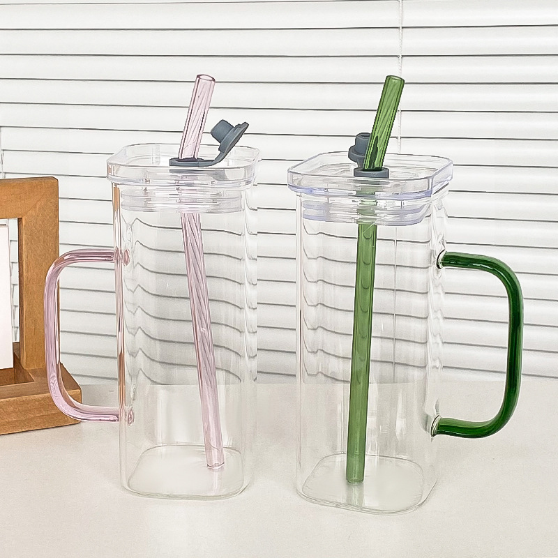Taza cuadrada de vidrio con alto contenido de borosilicato, taza de sorbente de jugo de alto valor, taza de té para el hogar, taza de leche transparente al por mayor