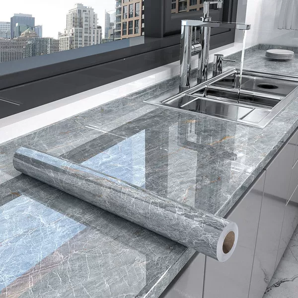 Fanru fog blue gray [marble thickened oil-proof sticker]