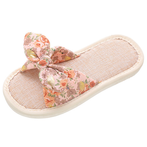 New linen slippers for girls and children, Korean version  wear-resistant, non-slip, sweat-absorbent, breathable cotton and linen slippers for home use