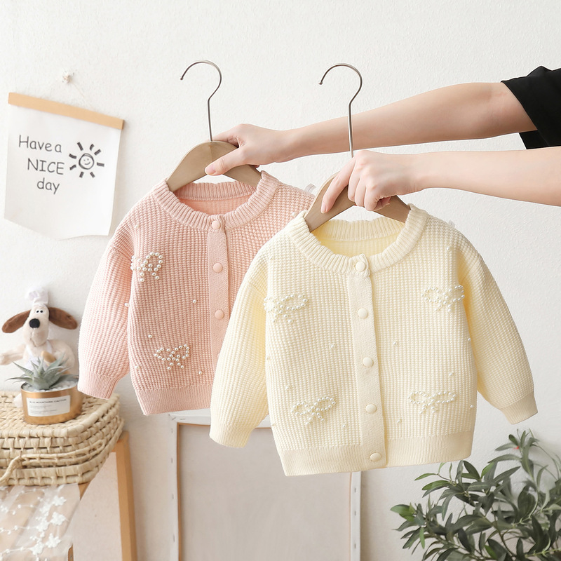 Dropshipping 2025 New Girls' Sweater Cardigan with Rhinestones, Baby Autumn and Winter Outerwear, Children's Knitted Sweater Jacket