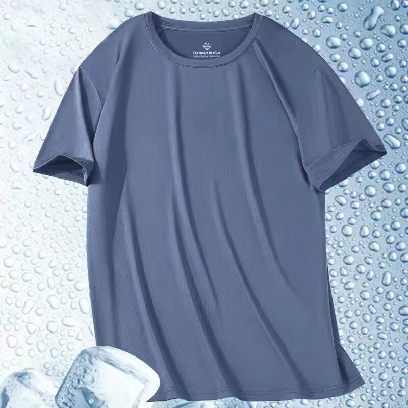 速乾性アイスシルクメッシュ半袖Tシャツメンズ夏の新しい通気性ランニングスポーツメンズ半袖紳士服T|undefined