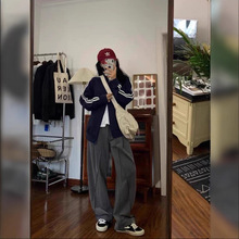 定制山东即墨藏青色立领卫衣2025秋款美式正肩宽松休闲遮肉显瘦外