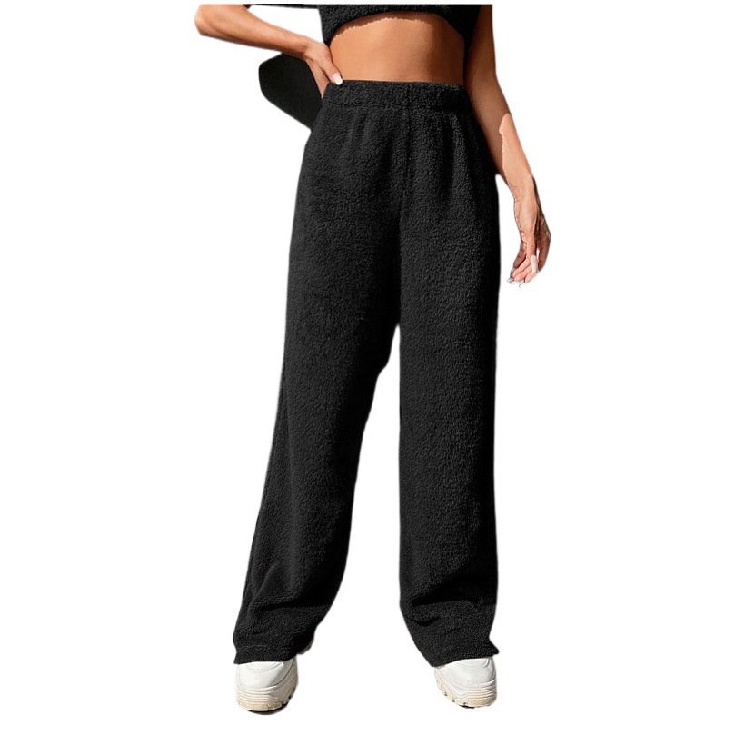 2023 Comercio exterior europeo y americano nuevo Otoño e Invierno color sólido moda felpa pantalones casuales sueltos piel cómoda terciopelo pantalones calientes
