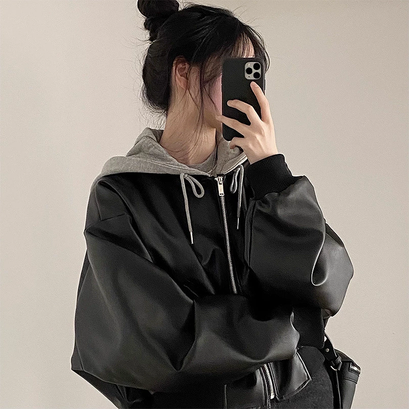 西蒙莱纳 Retro universal set with zipper for leisure with hood, loose fit