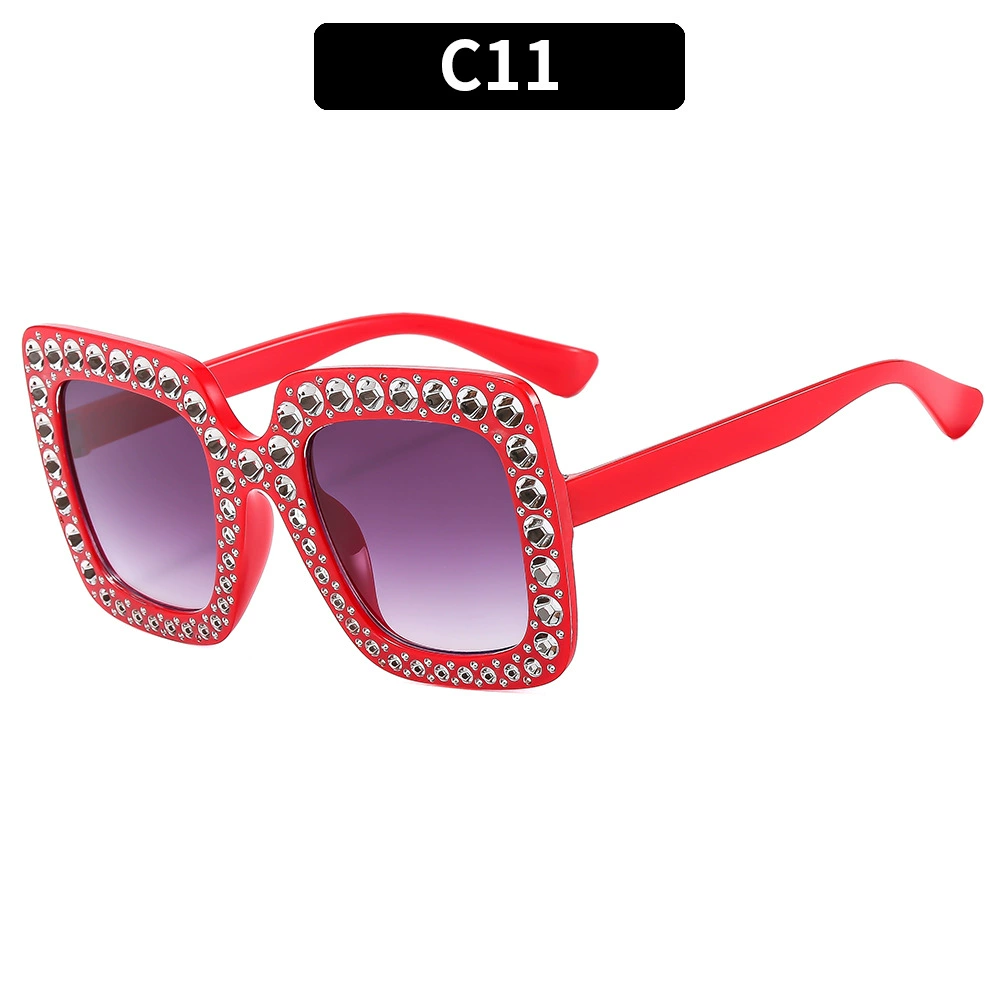 Retro Square Sunglasses, Multicolour European Style, Oversized Rhinestone Frame