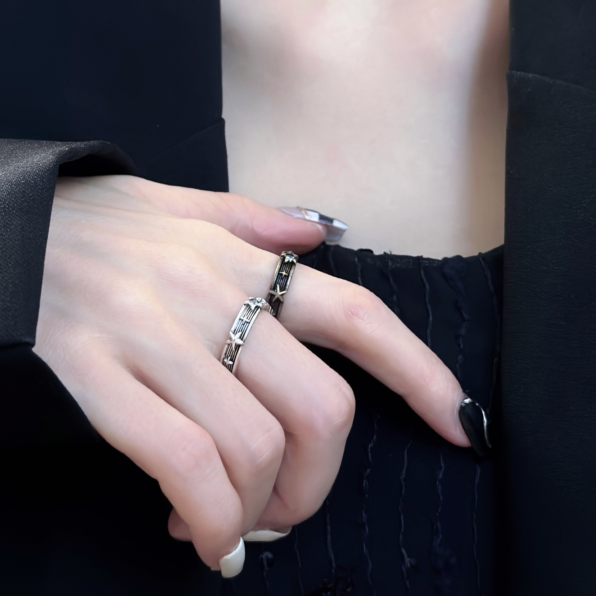 Adjustable Geometric Star Pentagram Open Ring For Women_voghion.com