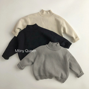 Add one-piece skin-friendly velvet ~ autumn and winter Korean version of children's half turtle neck sweater black western style men's and women's treasure knitted base shirt