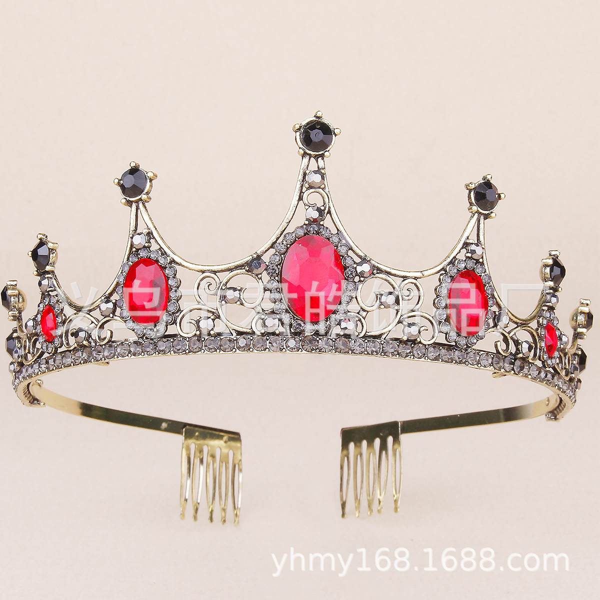 歐美新娘粉色皇冠合金鑲鉆水晶頭飾發(fā)箍結(jié)婚配件發(fā)箍跨境飾品廠家