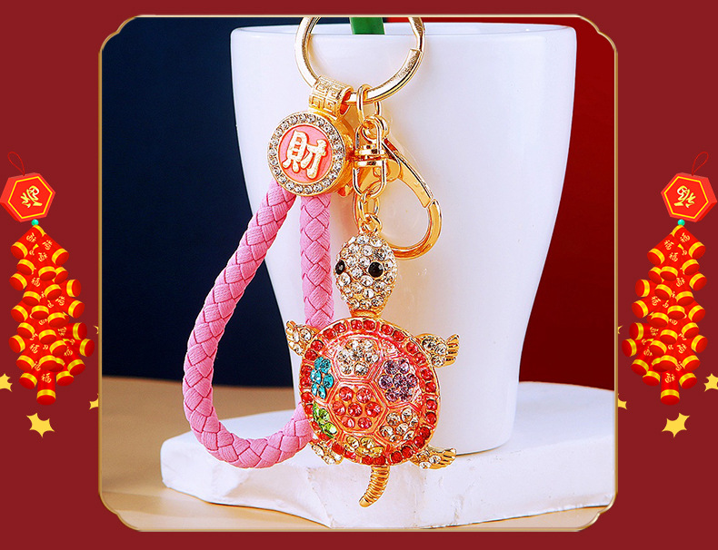 Turtle Car Keychain With Full Diamond Crystals Bag Pendant_voghion.com