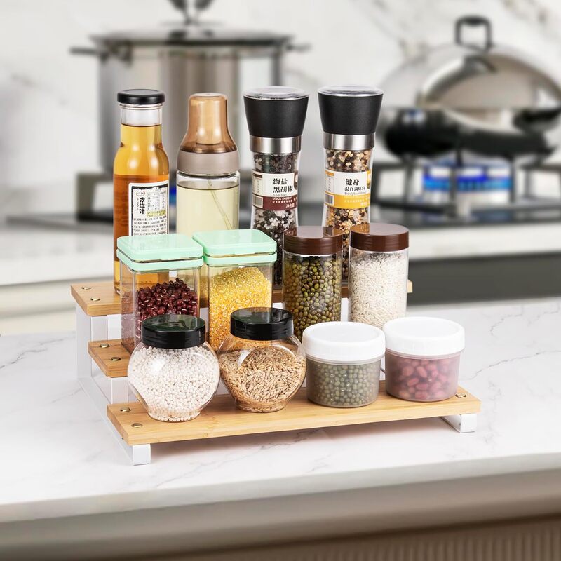 Spice Storage Rack in the Cabinet, Tiered Spice Rack Suitable for Jars, Bottles, and Cans, Perfect for Kitchen Cabinets Spice Storage Rack in the Cabinet, Tiered Spice Rack Suitable for Jars, Bottles, and Cans, Perfect for Kitchen Cabinets