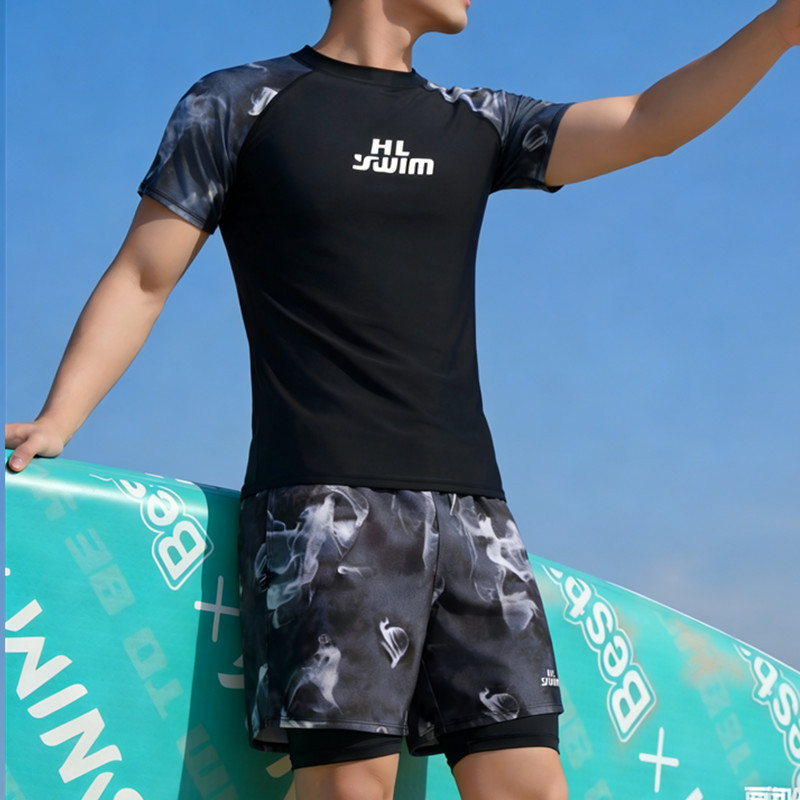 Men's and Boys' Swimsuit Set for Hot Springs, Men's Swimming Top to Prevent Embarrassment, Quick-Drying Swim Trunks, Two-Piece Swimsuit Set