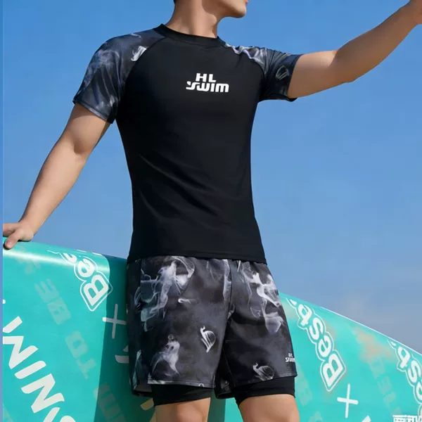 Men's and Boys' Swimsuit Set for Hot Springs, Men's Swimming Top to Prevent Embarrassment, Quick-Drying Swim Trunks, Two-Piece Swimsuit Set