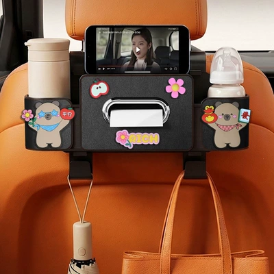 Car cup holder/beverage holder | tissue box, rear storage box - peace-and-prosperity-four-in-one-storage-box-for-the-back-of-the-seat-4th-generation-black