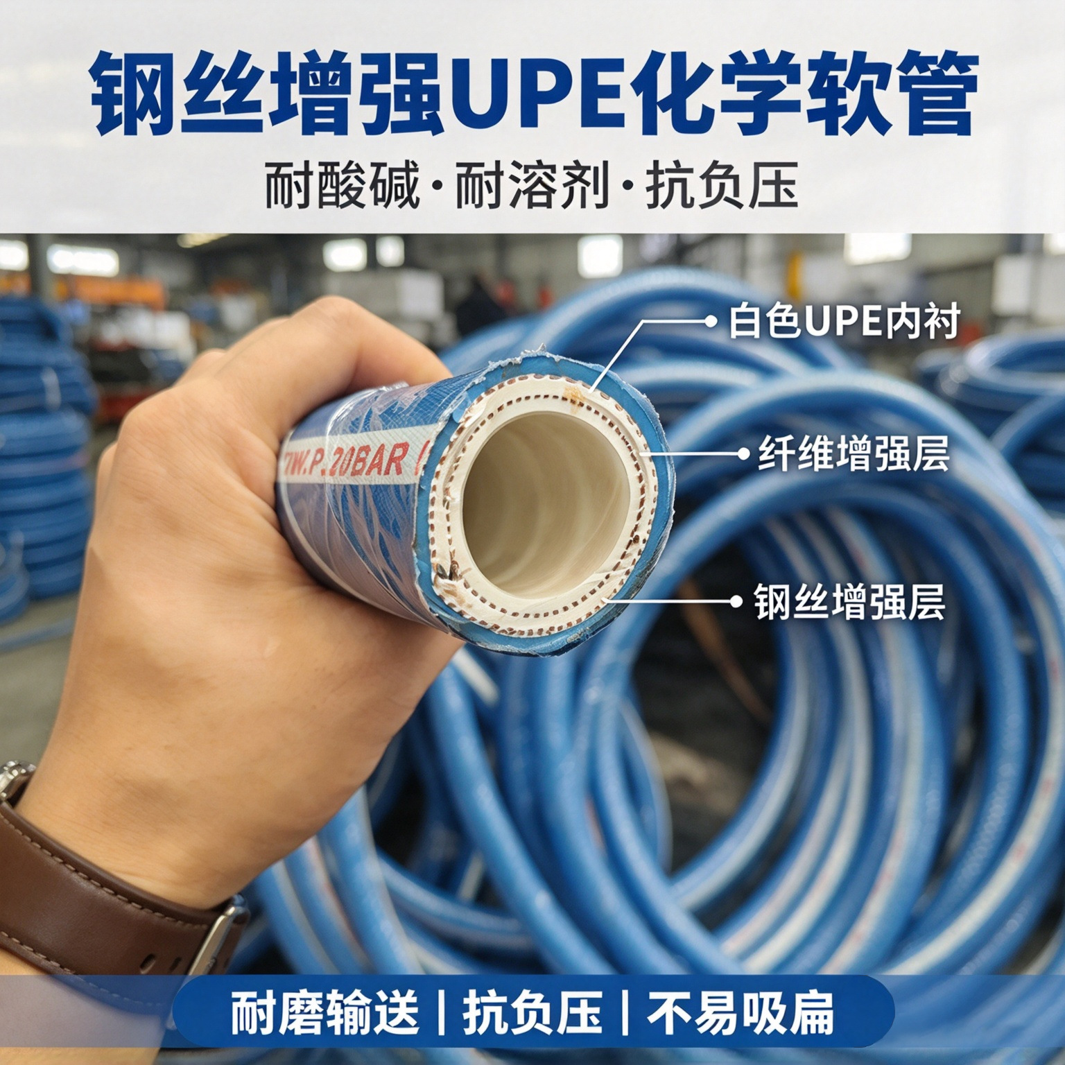 UPE防静电胶管 超高分子量聚乙烯化学软管 耐磨耐强酸强碱耐腐蚀产品实拍图