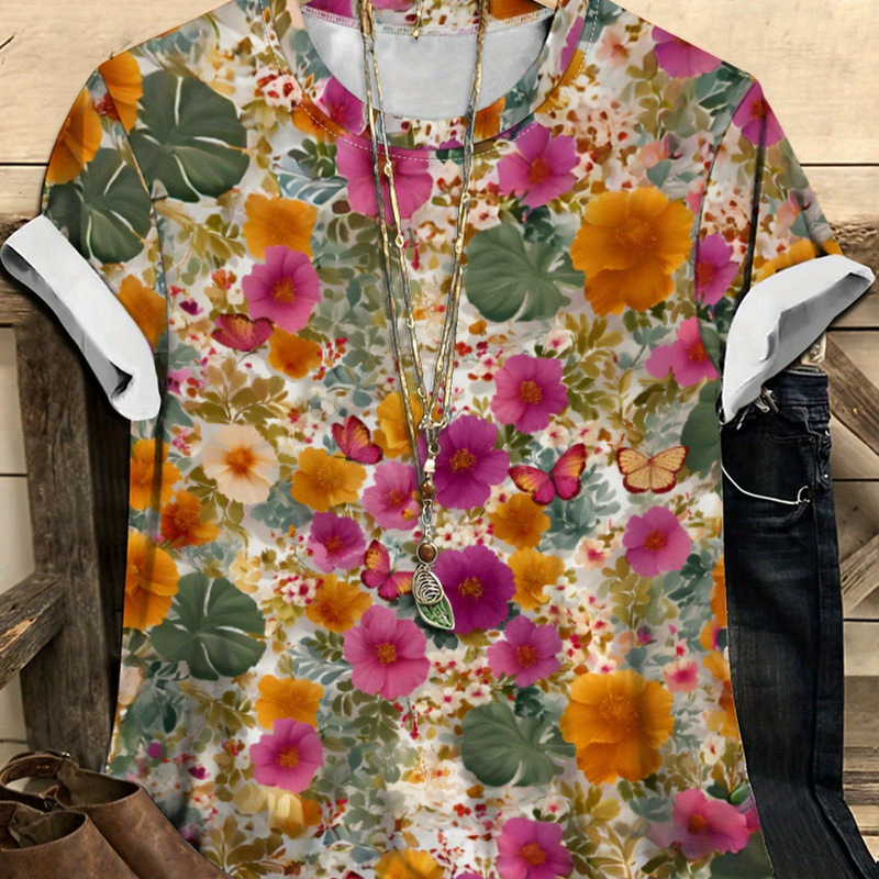 Geometric Amazon Summer New Colorful Floral Fashion Printed Short-Sleeved Round Neck T-Shirt for Women Geometric Amazon Summer New Colorful Floral Fashion Printed Short-Sleeved Round Neck T-Shirt for Women