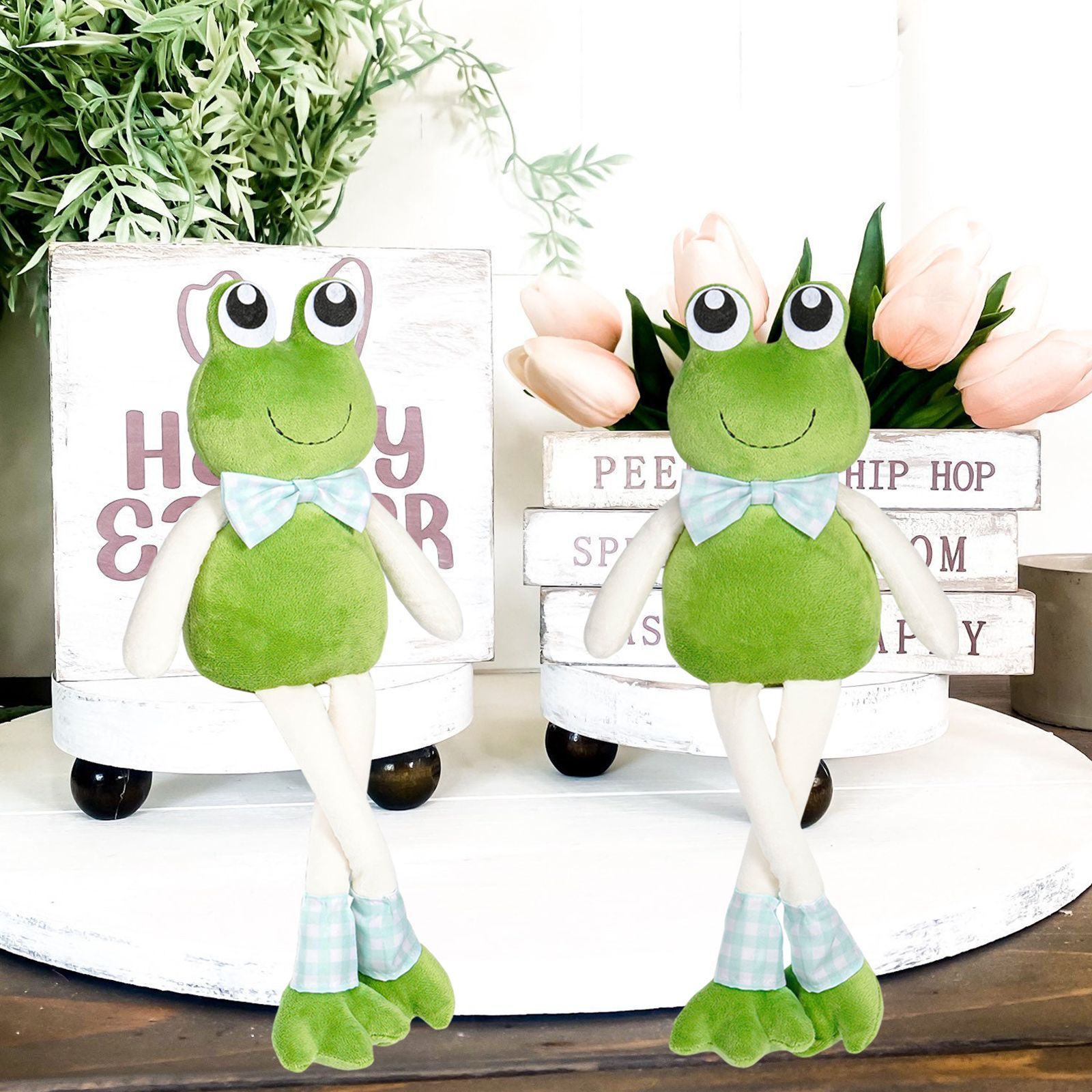 Decoración de rana de primavera transfronteriza adorable pierna larga sentada de pie decoración de rana de escritorio atmósfera diseño props