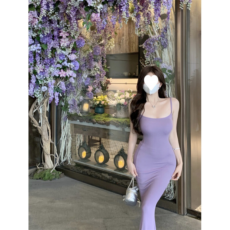 Pure Lust Style Suspender Dress for Women Summer Sexy Pleated Waist Slimming Mid-Length Tight Hip-Hugging Fishtail Skirt