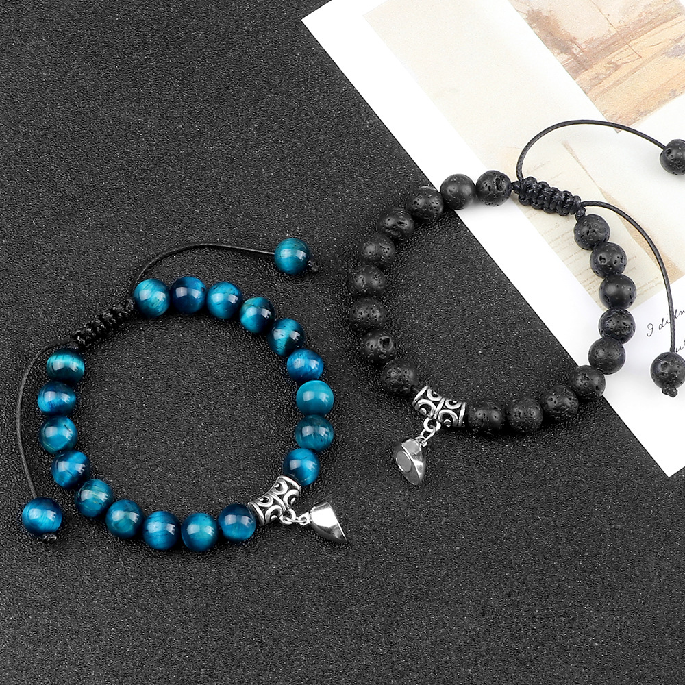 Heart shaped magnetic buckle braided handmade bracelet Long distance relationship couple gift creative jewelry Adjustable girlfriend bracelet in stock_voghion.com