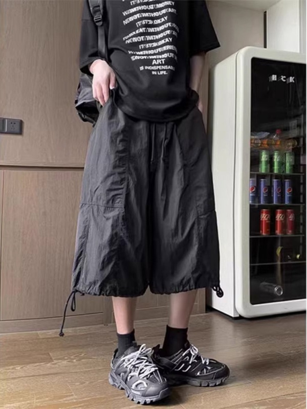 山本風ダークスタイルクロップドパンツメンズ夏アイスシルク速乾オーバーオールアメリカン機能ワイドレッグパラシュートパンツ|undefined