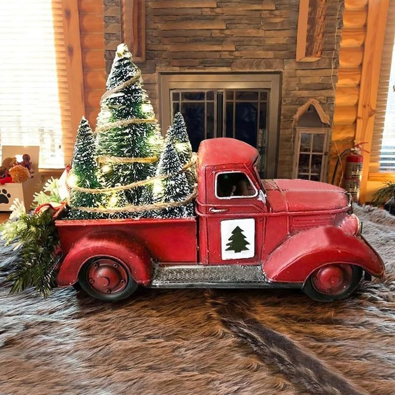 2023国境を越えたクリスマスの赤い装飾トラックledランプ付きレトロな装飾品クリスマス装飾品|undefined