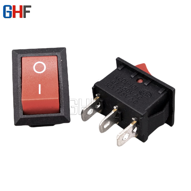 KCD1-101三脚船型开关 实芯红盖 3脚2档 跷板电源开关 15*21 双通