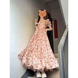 甜美温柔学院风法式绝美精致碎花连衣裙女学生夏日新款高级大摆裙