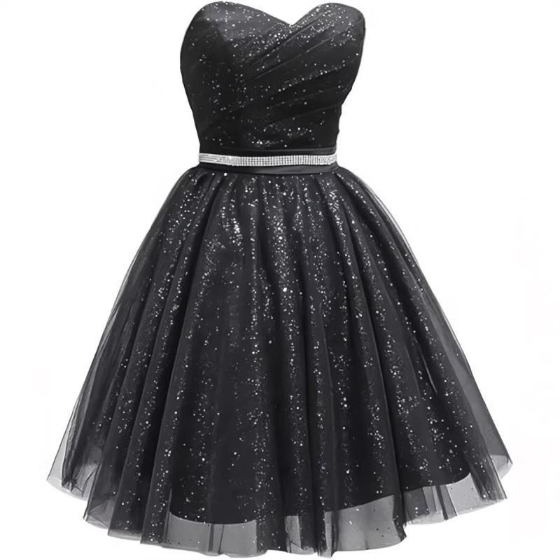 European and American Amazon Women's Short Sweetheart Tulle Homecoming Dress, Shiny Off-Shoulder Prom Cocktail Party Dress