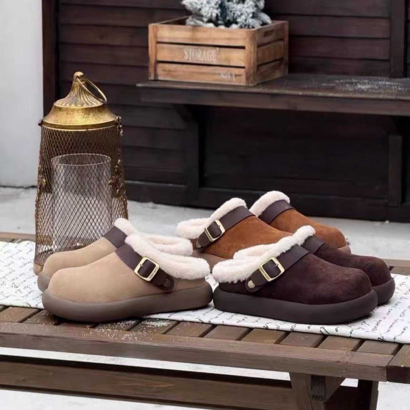 Zoccoli da donna foderati in pelliccia sintetica - Scarpe invernali slip-on con suola spessa, punta rotonda e interno in pile caldo per un comfort casual. Scarpe in cotone_voghion.com