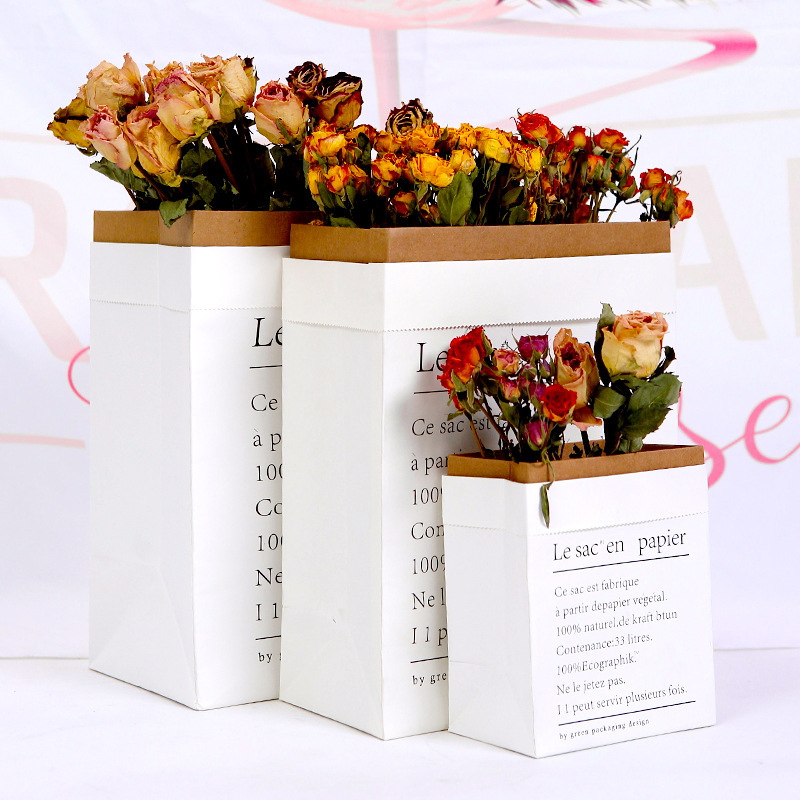 Spot ins Paper Bag Kraft Storage Mini Paper Bag Double Thickened Nordic Style Desktop Kraft Paper Bag Artificial Flower