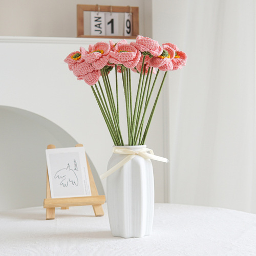 Hot selling new hand-crocheted poppy everlasting flower combed cotton artificial flower holiday gift small bouquet wholesale