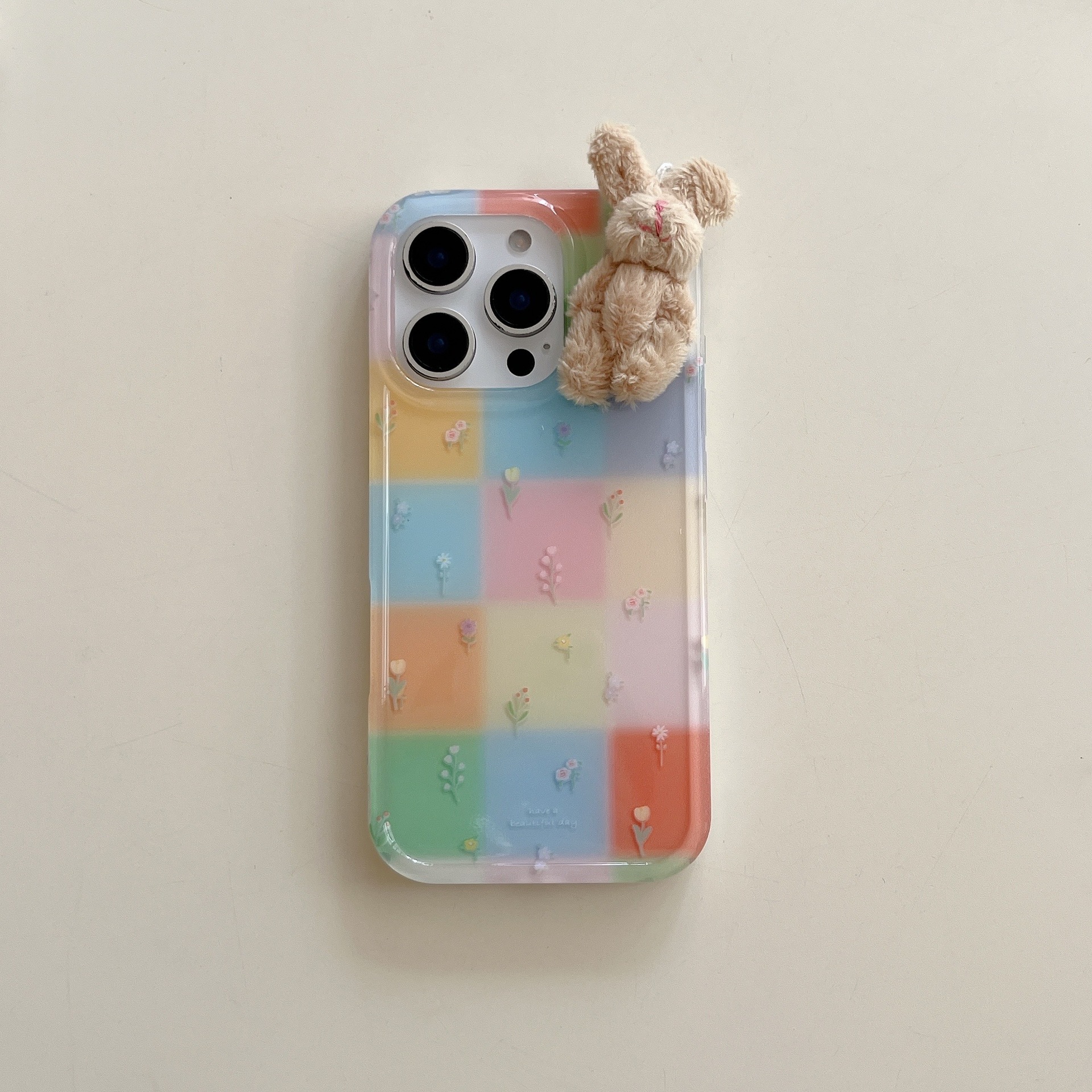 Costuras florales de rejilla de color personalizadas para Apple 16ProMax funda para teléfono móvil 15Pro Rabbit 14/13 Verano 15PM