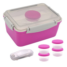 亚马逊热卖 密封保鲜沙拉午餐便当盒 塑料野餐饭盒带酱料盒带勺子