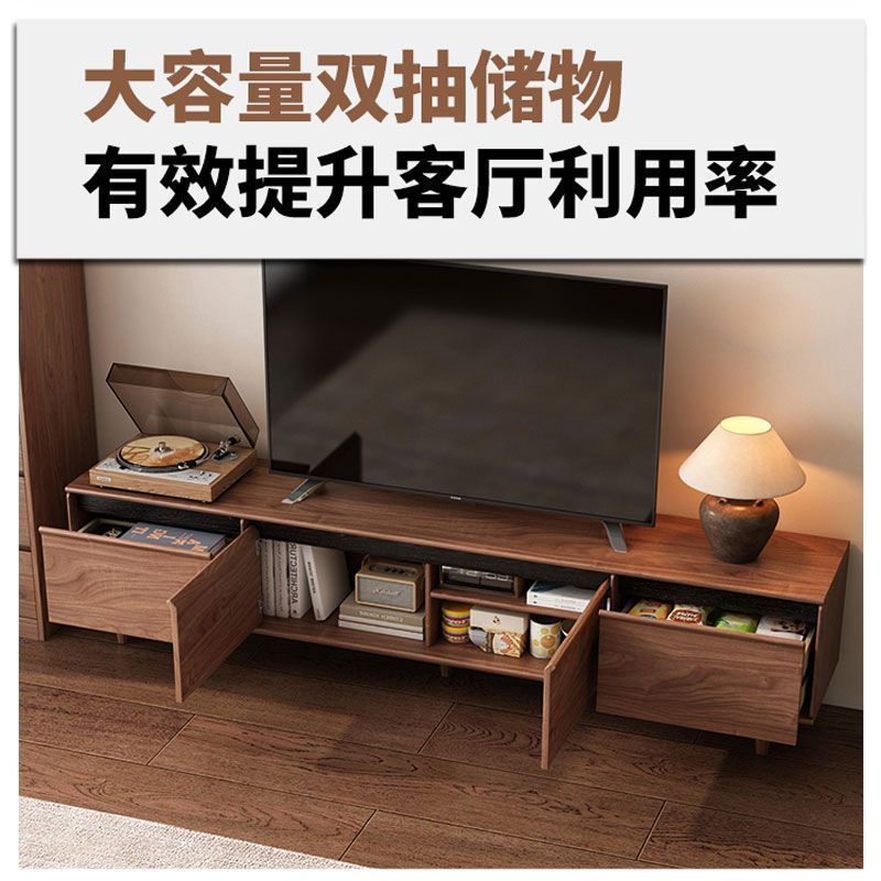 实木电视柜落地中古风客厅收纳储物柜一体小户型2025新款边柜组合|undefined