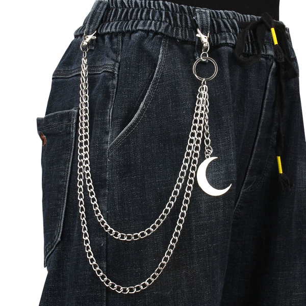 Enlarged Moon White K Double Layer Pants Chain