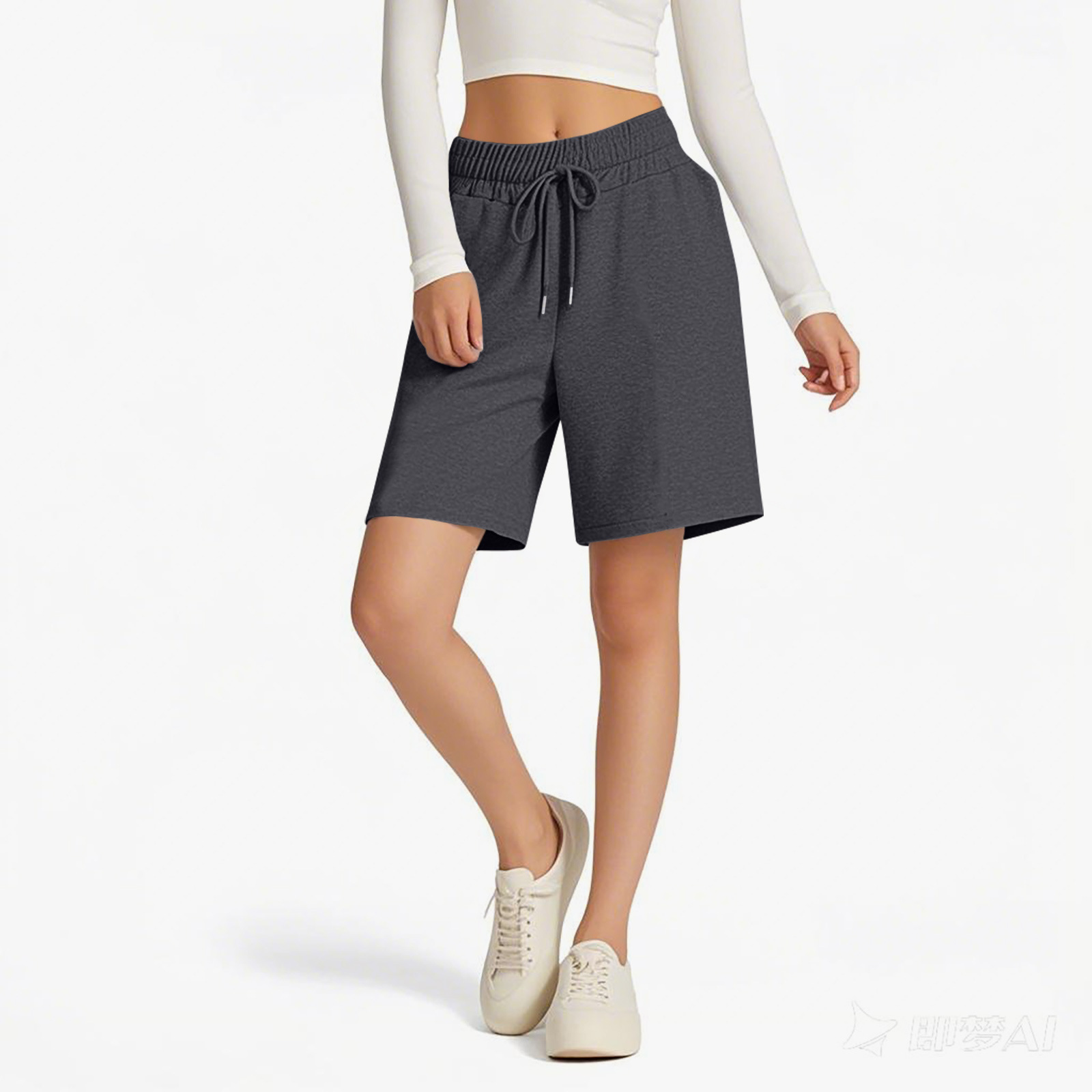 Loose Fit Women's Shorts Elastic Waist Solid Colour Casual Style_voghion.com