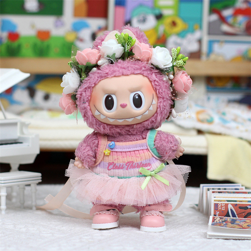 Labubu Doll Clothes Sweet and Cute Rainbow Suspender Gauze Skirt 17cm Pendant Doll Clothes Accessories Labubu Clothes