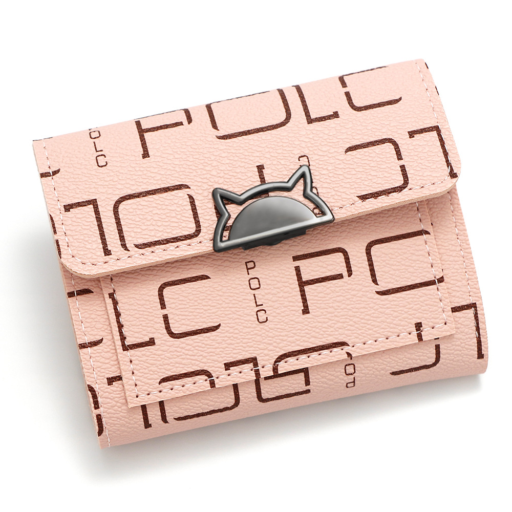 Cartera corta impresa de letras de moda europea y americana, bolso de tarjetas portátil pequeño de tres plegables, bolso de cambio, bolso de mano de mujer