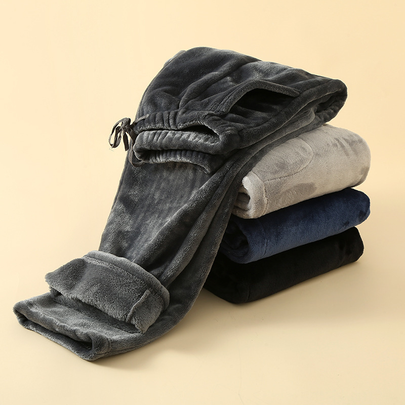 Extra thick 400g flannel pajama pants men's autumn and winter fleece-lined thick loose casual Coral fleece home pants