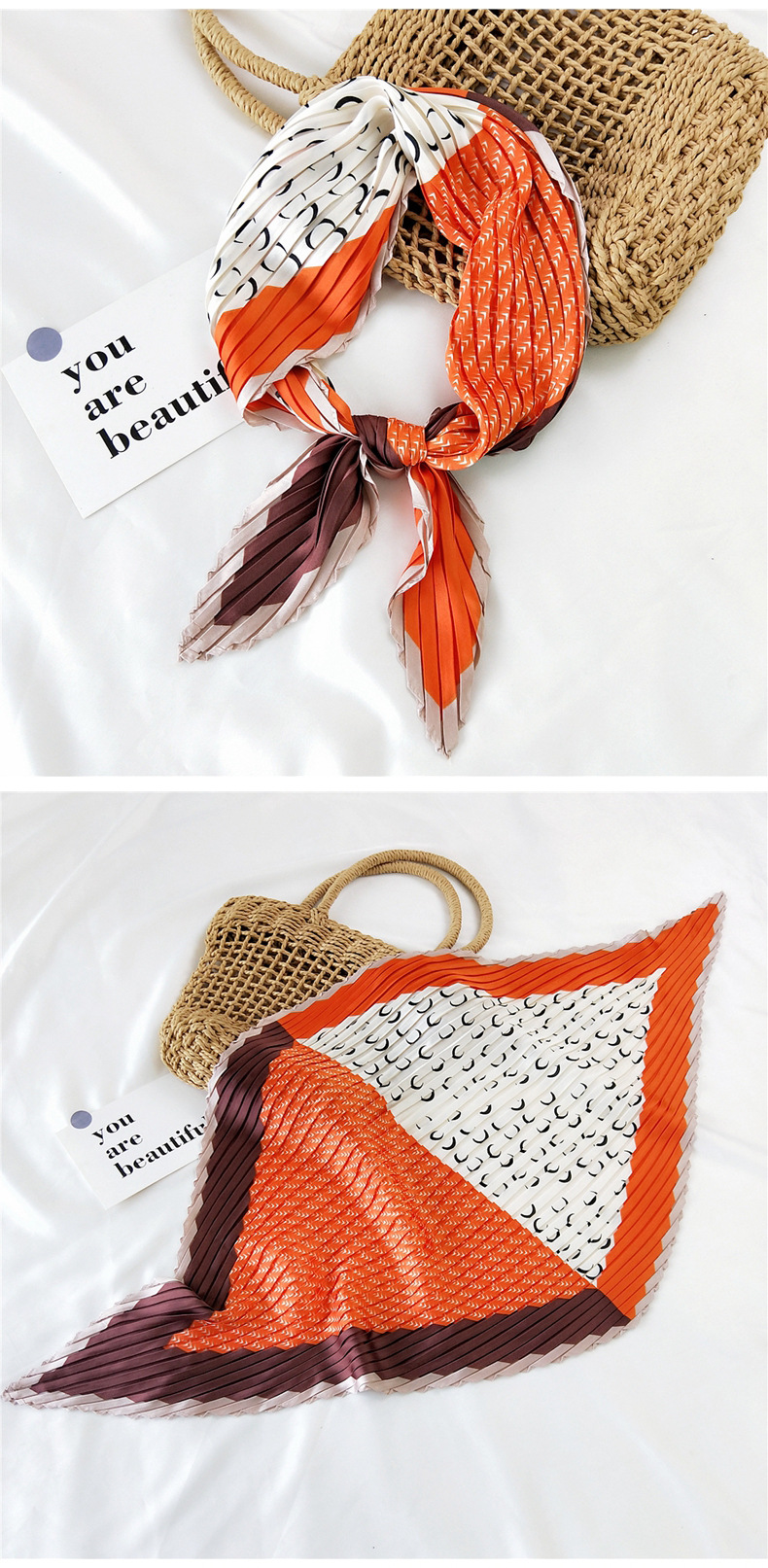 45g Weight Silk Scarf Classification Travel Occasion Silk Material Unisex Gender Sweet Style Khaki, Grey, White, Red, Green, Blue, Yellow, Black Color Korean Pleated Silk Square Scarf 11