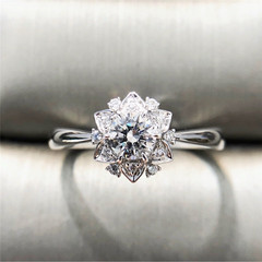 Alibaba.com New Luxury Floral Snowflake Simulated Diamond Ring, European Full Diamond Wedding Engagement Ring