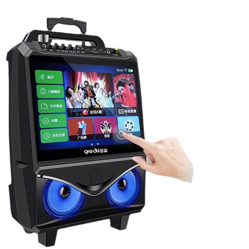 ネットワークタッチカラオケビデオBluetoothスピーカー、ディスプレイ付きホームトロリースピーカー、屋外サウンドカードカラオケデバイス|undefined