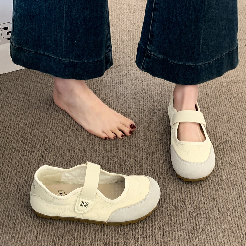 Zhao Lusi's Same Style Mary Jane Women's Shoes 2025 Popular Summer Breathable Flats-Soled Pregnant Women's White Shoes Casual Shoes