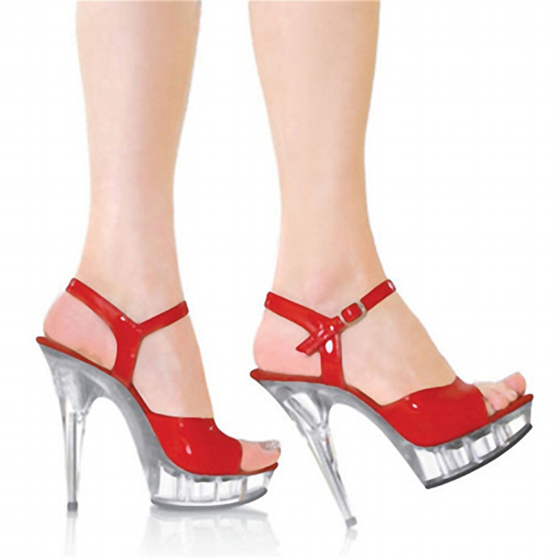 Tacones altos de 13 cm estilo fresco para mujer, nuevo modelo de verano 2024, sandalias de una sola tira, tacones de aguja, plataforma impermeable, zapatos romanos de cristal. image 3