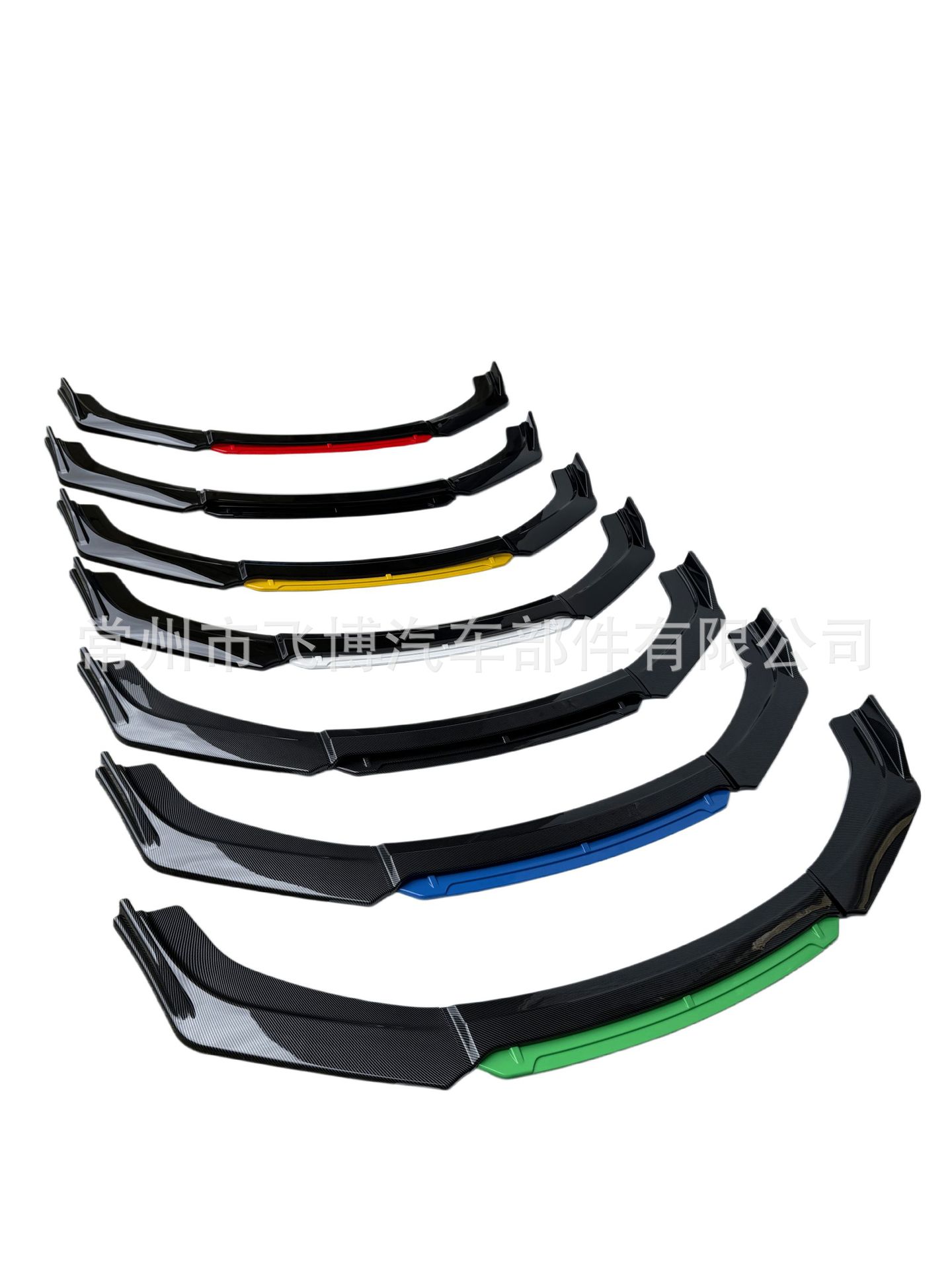 Universal four-section front spoiler bumper with anti-collision corners for car modification, front lip and front bumper corner guards