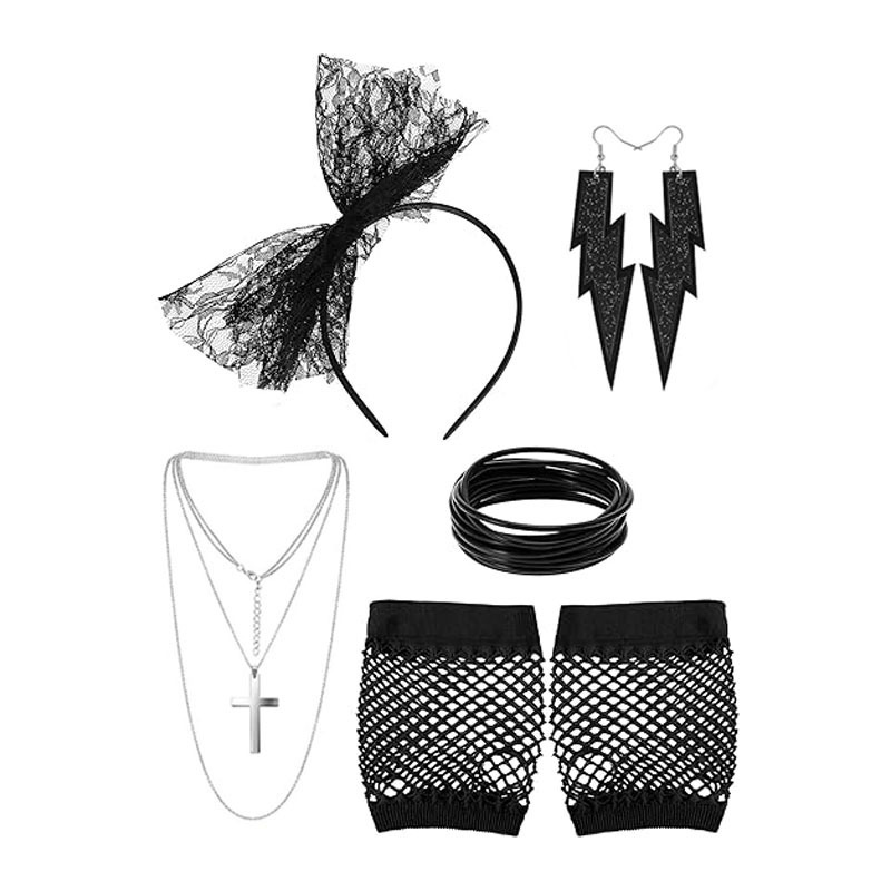 1980 s European and American Party Party Necklace Hair Hoop Gloves Knee Bracelet Glasses Lightning Earrings Women's Suit