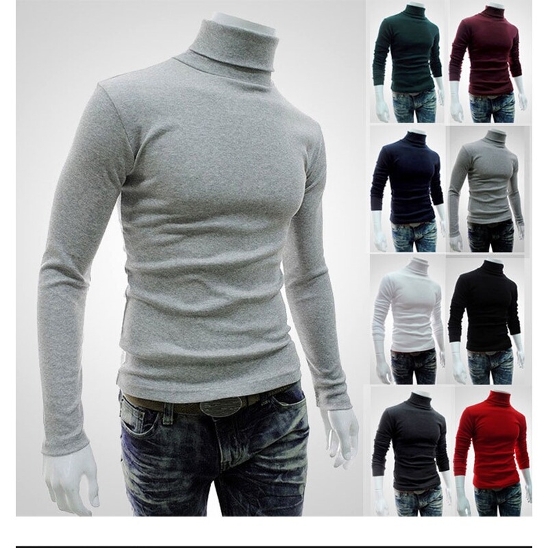 New foreign trade Men's solid color T-shirt men's turtleneck long sleeve spring and autumn bottoming shirt men's thin shirt Korean pullover