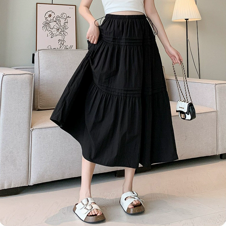 Летняя длинная белая юбка, oversize, середина длины, хлопок и лён, силуэт A-линии