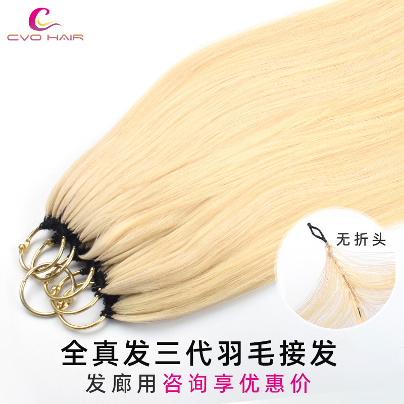 Third Generation Non-Foldable Feather Hair Extensions Bleached Color 10 Degree White Gold Seamless Hair Extensions Without Broken Hair Slightly Braided Long Straight Hair